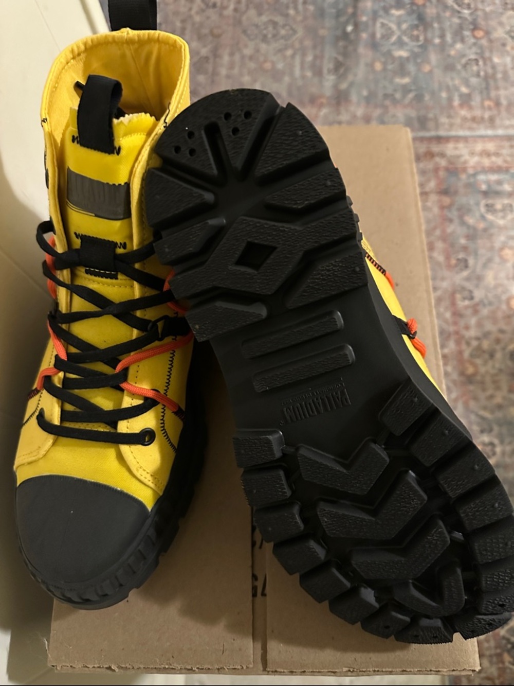 Palladium Yellow Canvas Lace-Up Boots with Black Toe & Soles - Picture 3 of 3